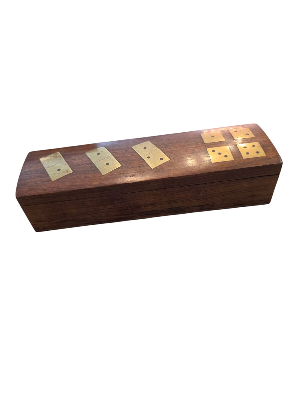 Vintage Mahogany Wood And Brass Domino Set - Picture 2 of 7